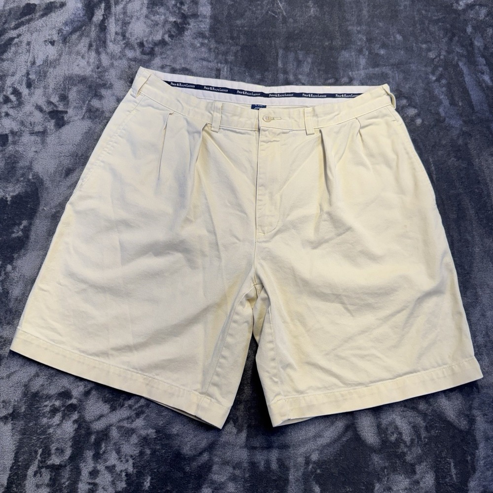 VTG Polo Ralph Lauren Chino Tyler Shorts Mens 35 Classic Fit 9in Inseam Ivory